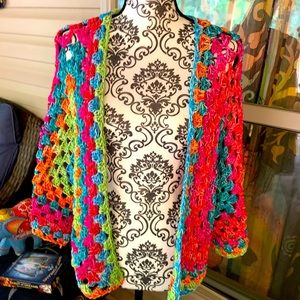 Handmade multicolor crochet 3/4 sleeve cardigan S-XL